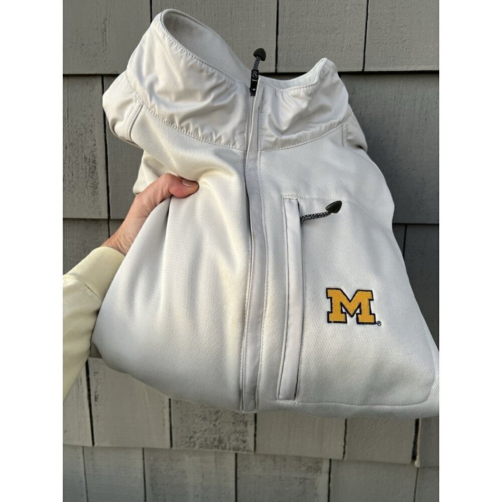 Vintage NIKE GOLF Y2K beige half-zip fleece-lined Michigan Wolverines pullover L - Picture 2 of 10
